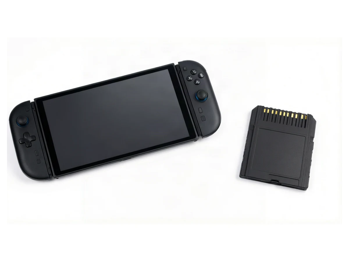 Nintendo Switch 2 beside a game cartridge for game-card reader service