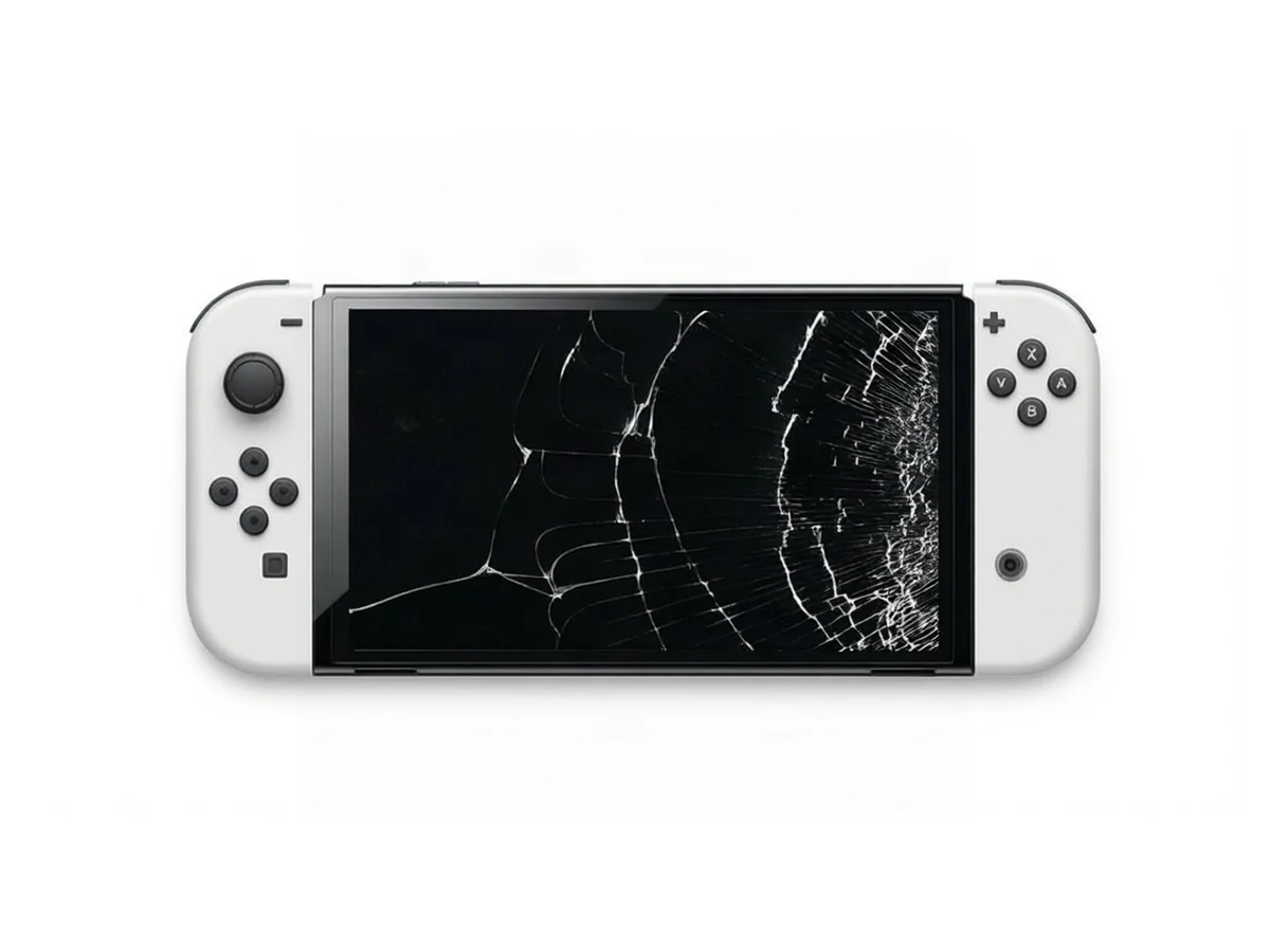 Nintendo Switch OLED with a visibly cracked display