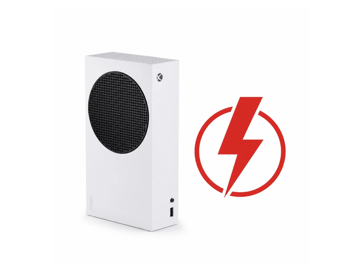 Xbox Series S console with a power-fault lightning symbol