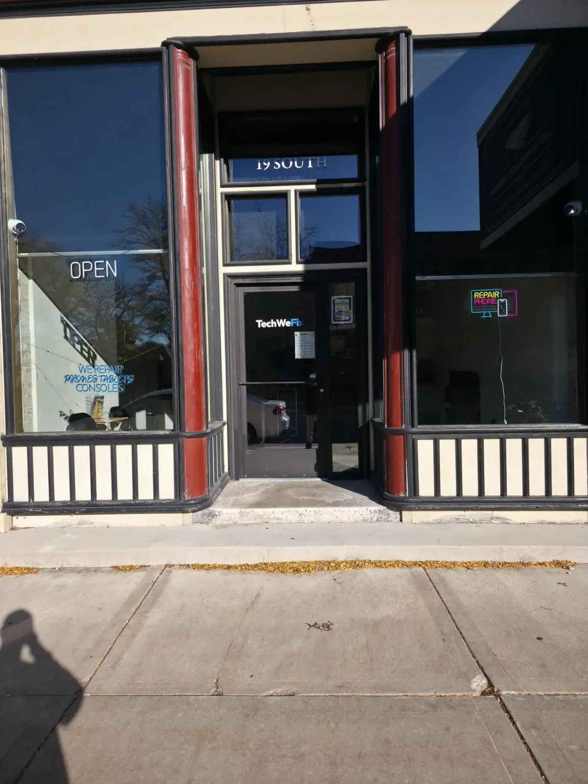 Front entrance of the TechWeFix store at 19 South Main Street in Fond du Lac